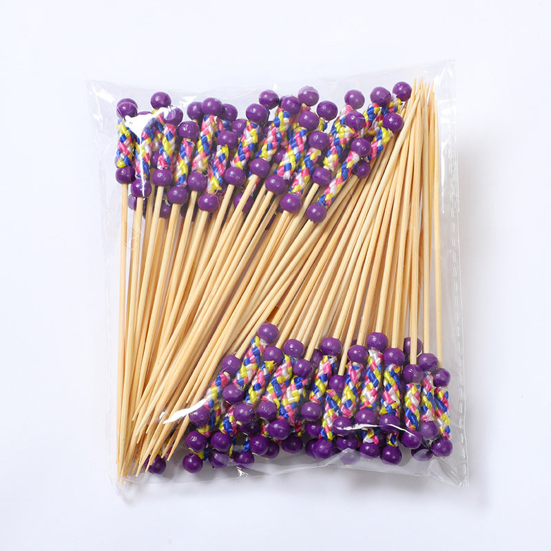 Stuzzicadenti in bambù intrecciato con doppia perlina da 12 cm | Spiedini decorativi per cocktail e cibo | Confezione da 100 pezzi | Prezzi EXW all'ingrosso