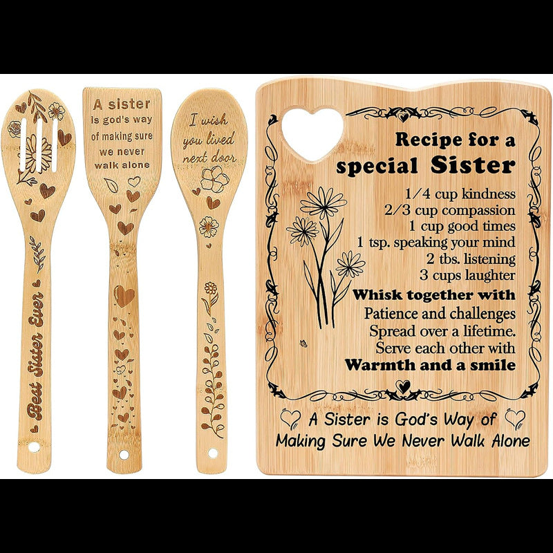Bamboo Kitchenware | Bamboo Cutting Boards & Gift Sets | Laser Engraved Heart-Shaped Bamboo Cutting Board & Utensil Set – Creative Kitchen Gift Wholesale