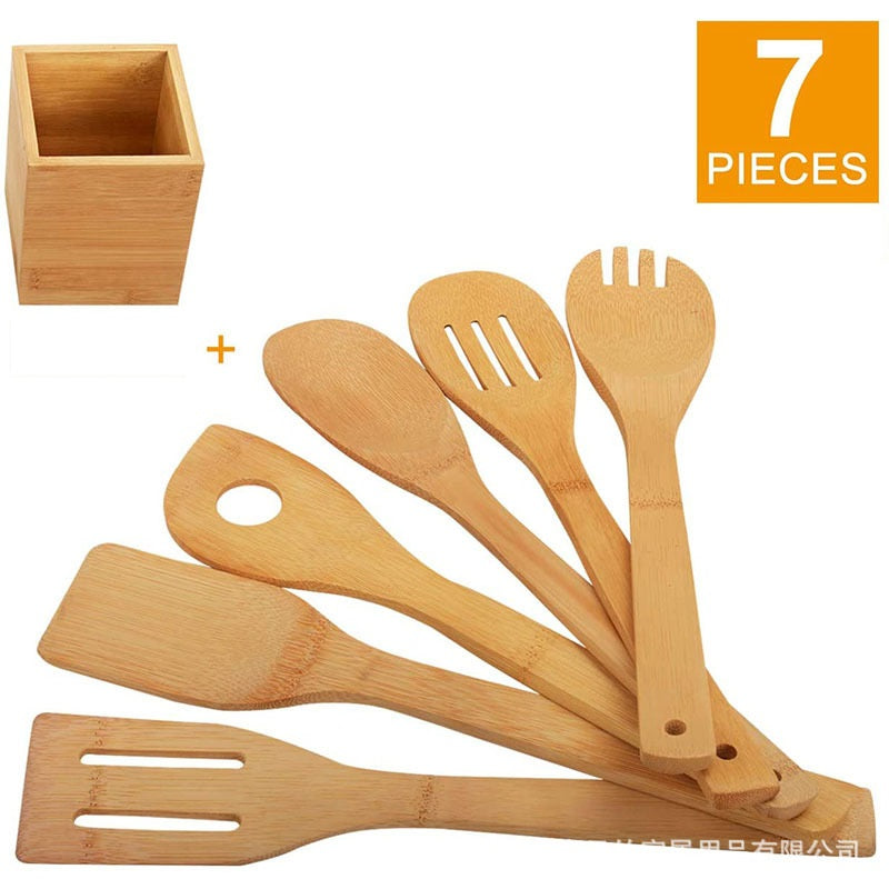 Bamboo Kitchenware | Bamboo Cooking Utensils | Eco-Friendly Bamboo Kitchen Utensil Set with Holder – Non-Stick Safe Cooking Tools Wholesale