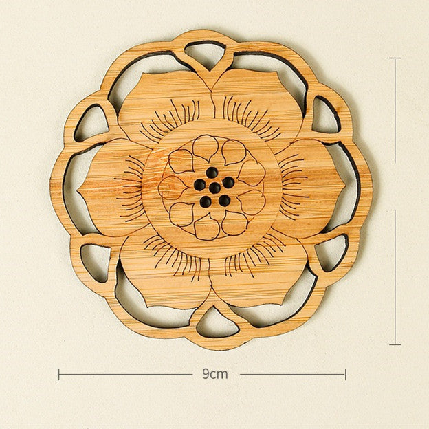 Orientalische Bambus-Teeuntersetzer – Chinesisches Design mit Ausschnitten (Knoten/Knospe/Lotus/Teereim) | Umweltfreundliches Kung-Fu-Teezubehör | Großhandelspreise ab Werk