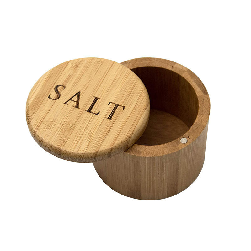 Bamboo Kitchenware | Bamboo Spice Jars & Containers | Eco-Friendly Bamboo Salt Cellar & Spice Jar with Spoon – Custom Laser Logo Wholesale