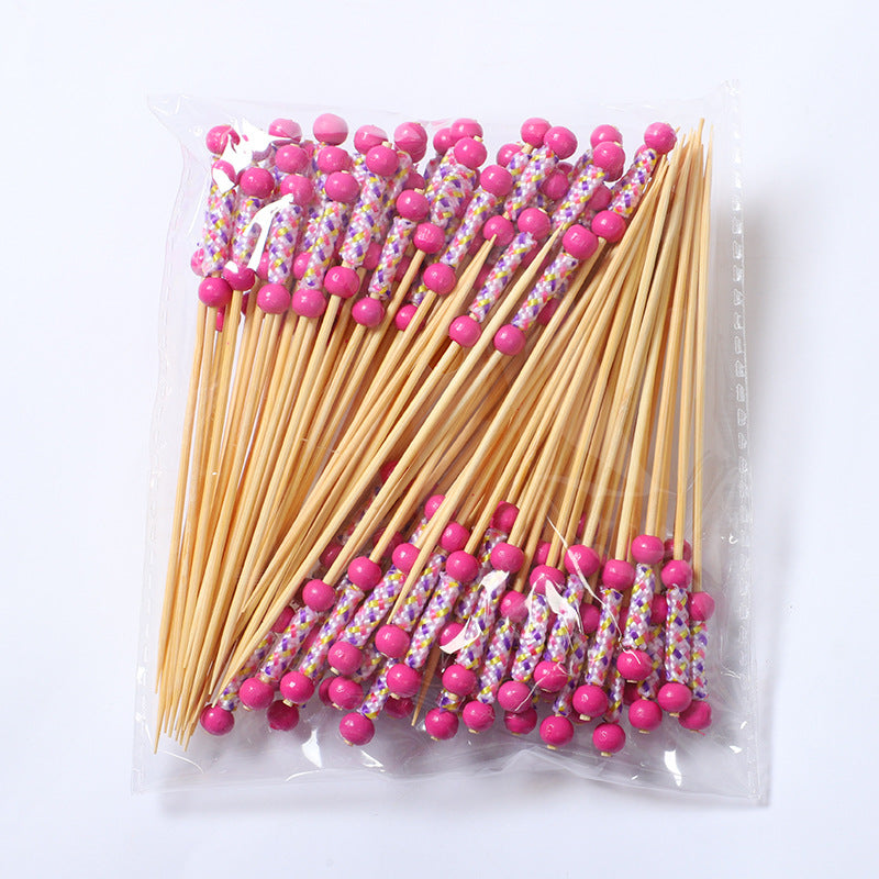 Stuzzicadenti in bambù intrecciato con doppia perlina da 12 cm | Spiedini decorativi per cocktail e cibo | Confezione da 100 pezzi | Prezzi EXW all'ingrosso