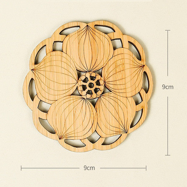 Orientalische Bambus-Teeuntersetzer – Chinesisches Design mit Ausschnitten (Knoten/Knospe/Lotus/Teereim) | Umweltfreundliches Kung-Fu-Teezubehör | Großhandelspreise ab Werk
