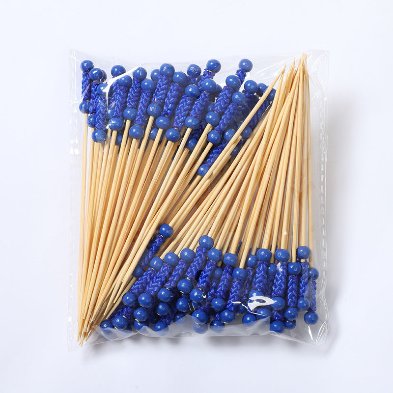 Stuzzicadenti in bambù intrecciato con doppia perlina da 12 cm | Spiedini decorativi per cocktail e cibo | Confezione da 100 pezzi | Prezzi EXW all'ingrosso