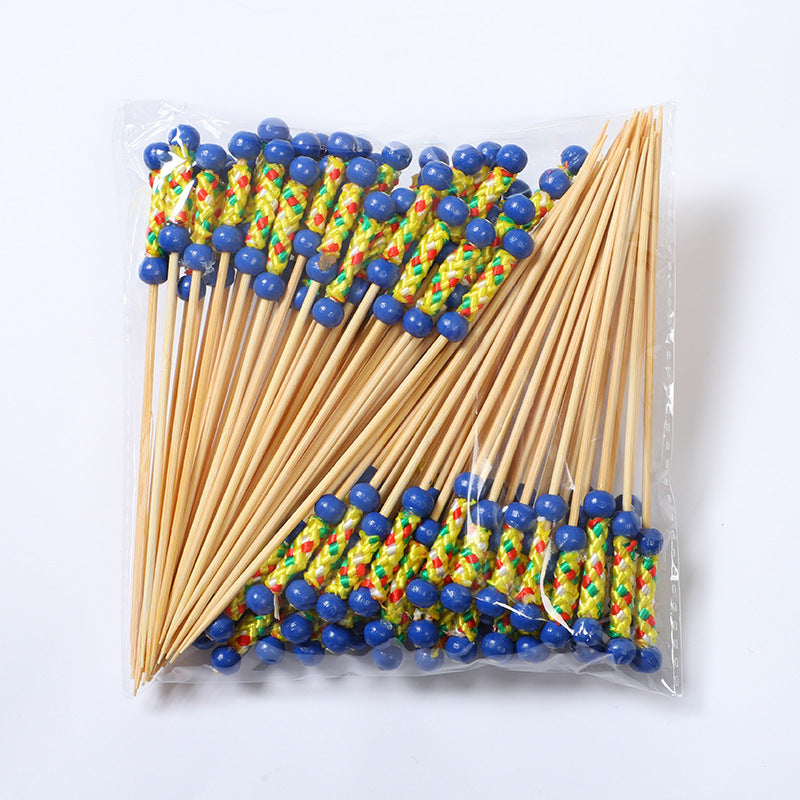 Stuzzicadenti in bambù intrecciato con doppia perlina da 12 cm | Spiedini decorativi per cocktail e cibo | Confezione da 100 pezzi | Prezzi EXW all'ingrosso