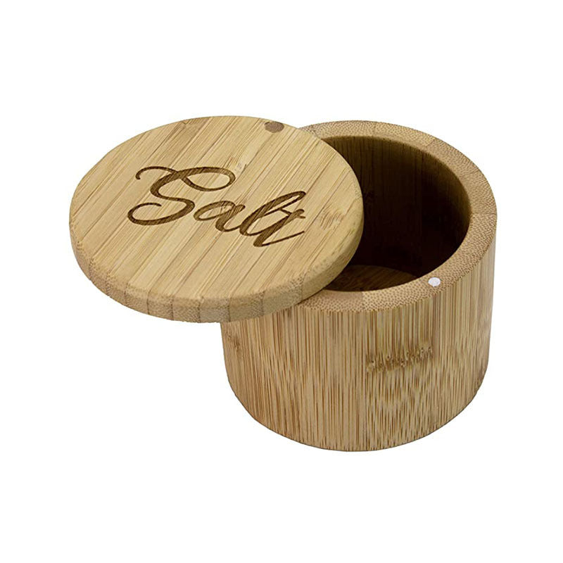 Bamboo Kitchenware | Bamboo Spice Jars & Containers | Eco-Friendly Bamboo Salt Cellar & Spice Jar with Spoon – Custom Laser Logo Wholesale