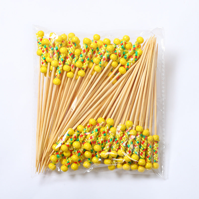 Stuzzicadenti in bambù intrecciato con doppia perlina da 12 cm | Spiedini decorativi per cocktail e cibo | Confezione da 100 pezzi | Prezzi EXW all'ingrosso