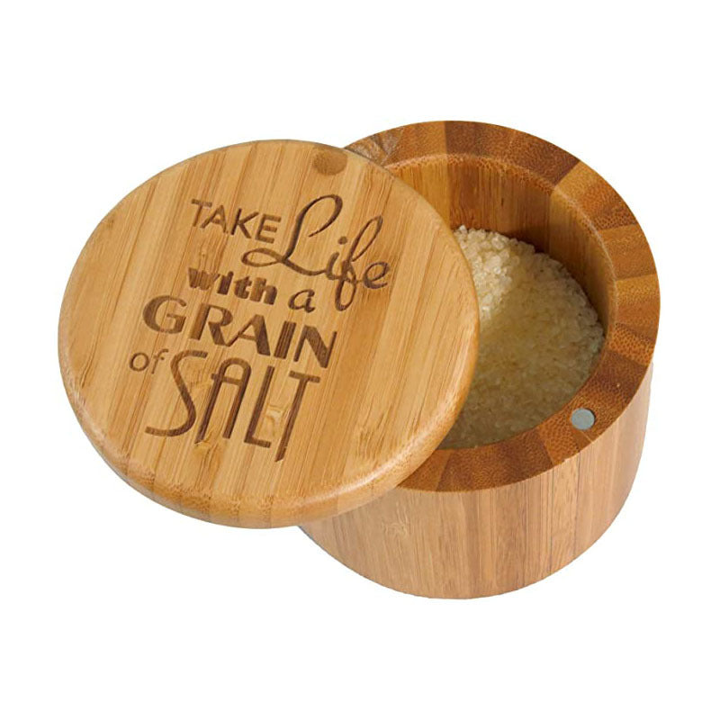 Bamboo Kitchenware | Bamboo Spice Jars & Containers | Eco-Friendly Bamboo Salt Cellar & Spice Jar with Spoon – Custom Laser Logo Wholesale