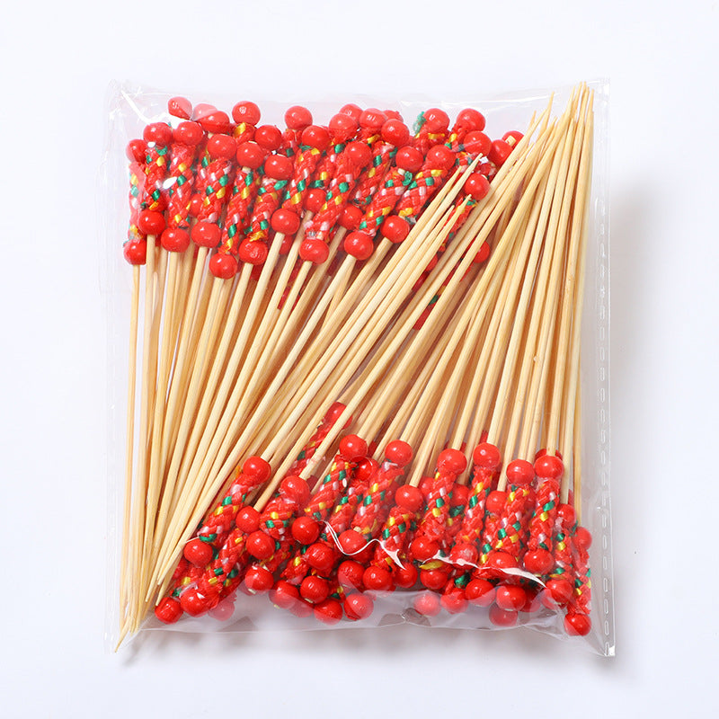 Stuzzicadenti in bambù intrecciato con doppia perlina da 12 cm | Spiedini decorativi per cocktail e cibo | Confezione da 100 pezzi | Prezzi EXW all'ingrosso
