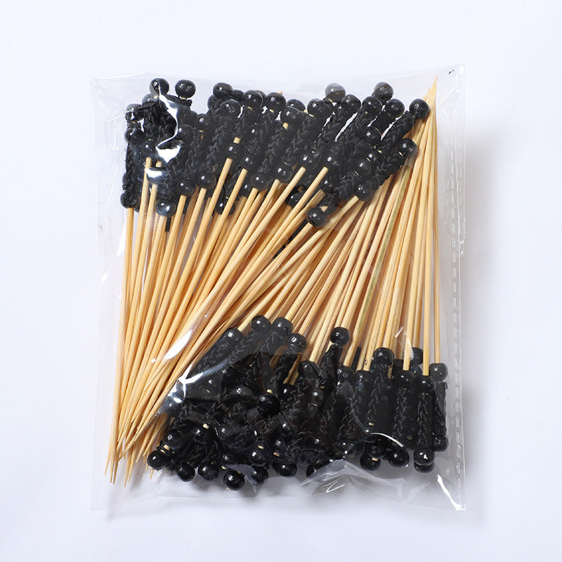 Stuzzicadenti in bambù intrecciato con doppia perlina da 12 cm | Spiedini decorativi per cocktail e cibo | Confezione da 100 pezzi | Prezzi EXW all'ingrosso