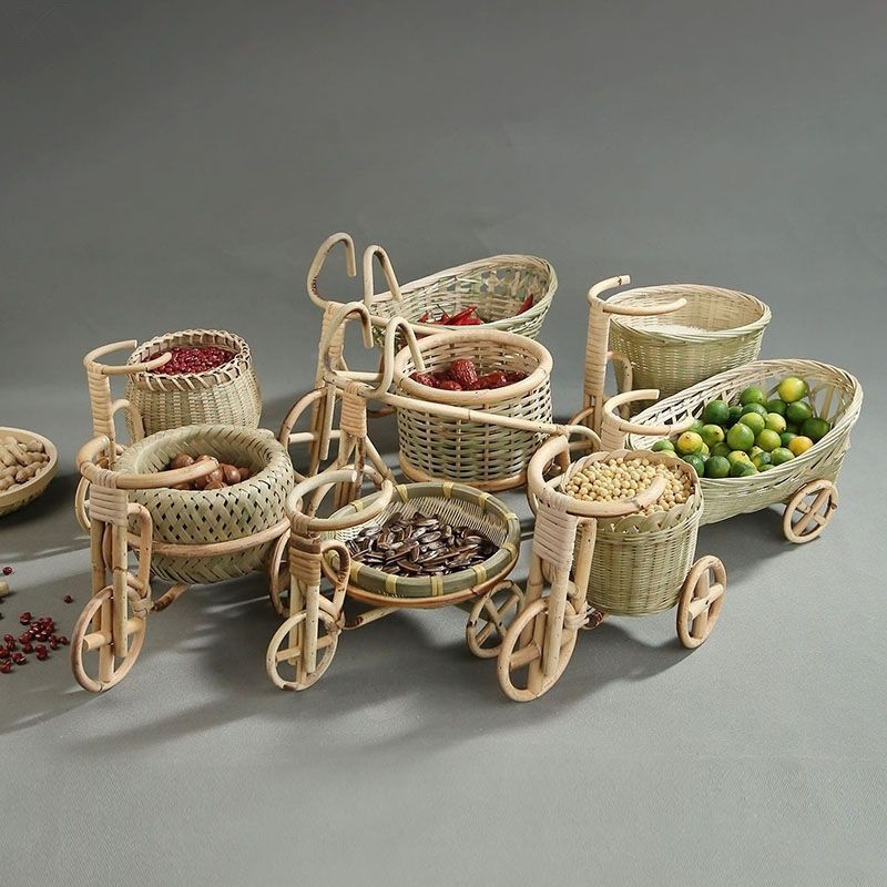 bamboomake.cn Handwoven Bamboo Tricycle Basket — Mini Decorative Serving Tray