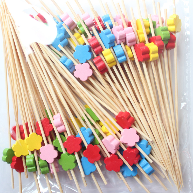 BambooMake.cn 100pcs/pack, mixed color plum blossom disposable fruit picks cocktail picks food picks