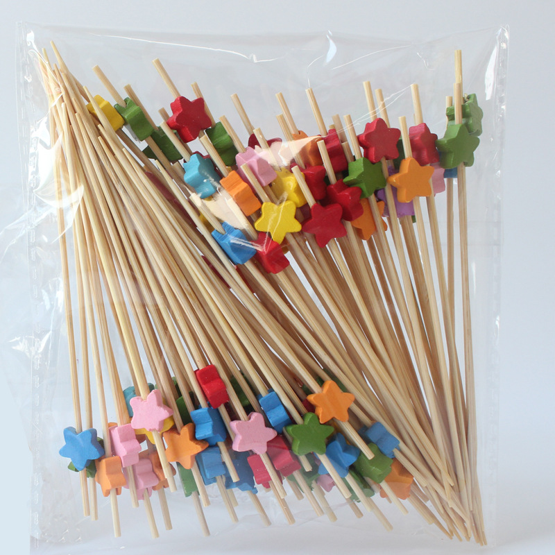 BambooMake.cn, 100pcs/pack, mixed color five-pointed star disposable fruit picks, cocktail picks, fo