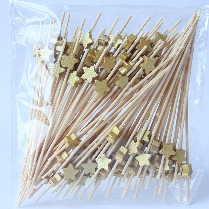 BambooMake.cn Gold five-pointed star disposable fruit picks 100 pieces/pack manufacturer creative fr