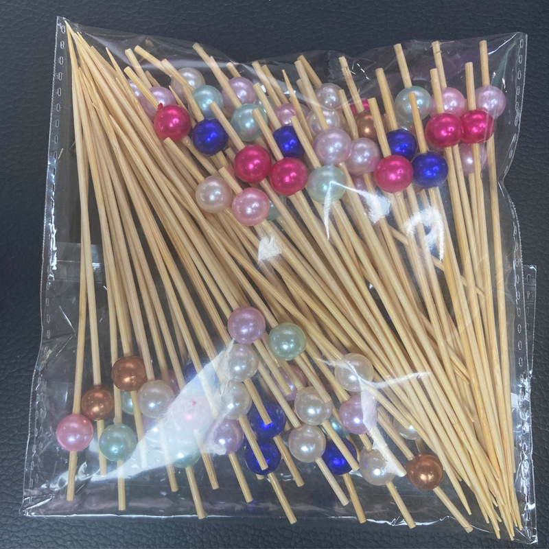 BambooMake.cn, 100 pieces/pack, mixed color pearls, disposable fruit picks, cocktail picks, food pic