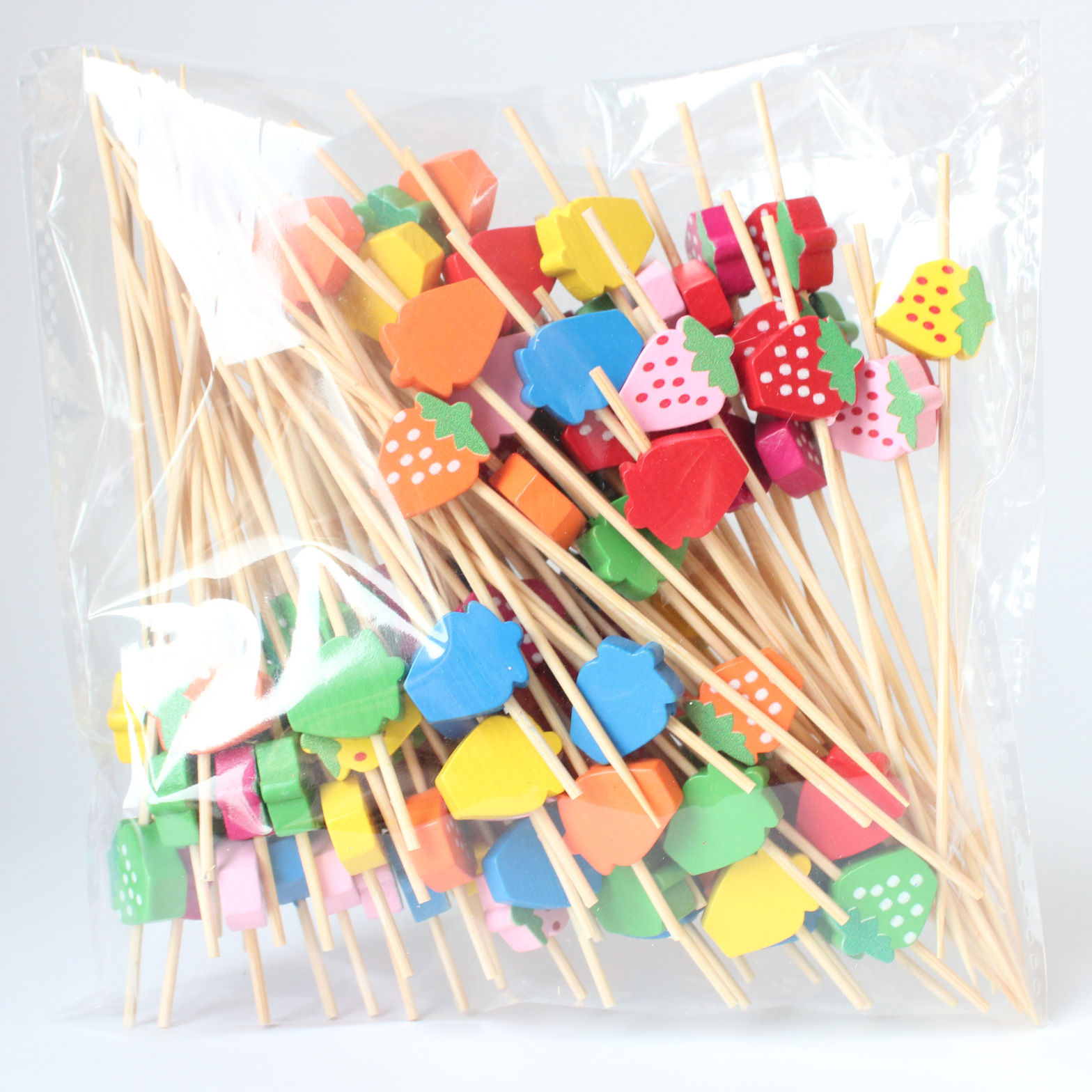 BambooMake.cn, 100 pieces/pack, assorted colors, small strawberry disposable fruit picks, cocktail p