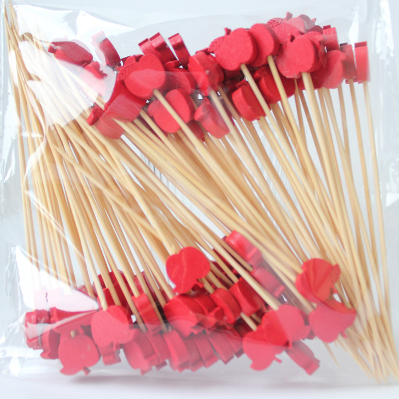 BambooMake.cn, 100 pieces/pack, Red Apple Disposable Fruit Sticks, Cocktail Sticks, Food Sticks, Man