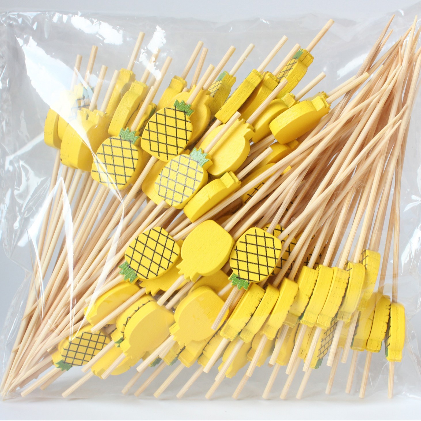 BambooMake.cn, 100 pieces/pack, Yellow Pineapple Disposable Fruit Sticks, Cocktail Sticks, Food Stic
