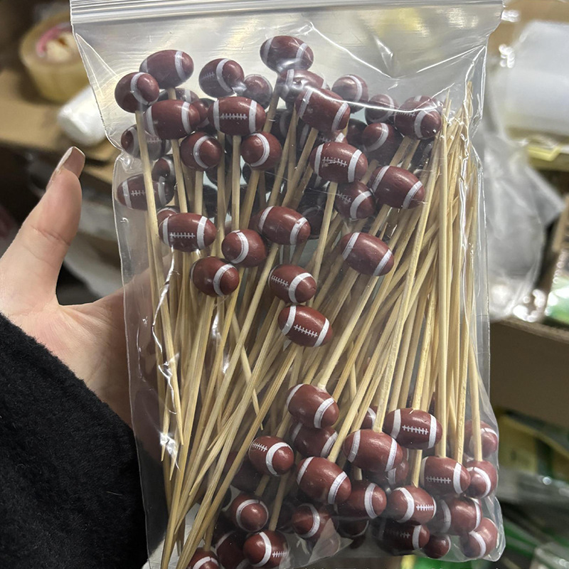 BambooMake.cn, 100 pieces/pack, wooden rugby balls, disposable fruit skewers, decorative skewers, co