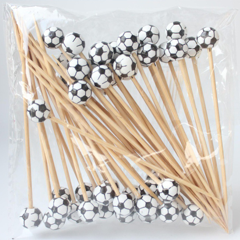 BambooMake.cn, 100 pieces/pack, wooden footballs, disposable fruit skewers, decorative skewers, cock