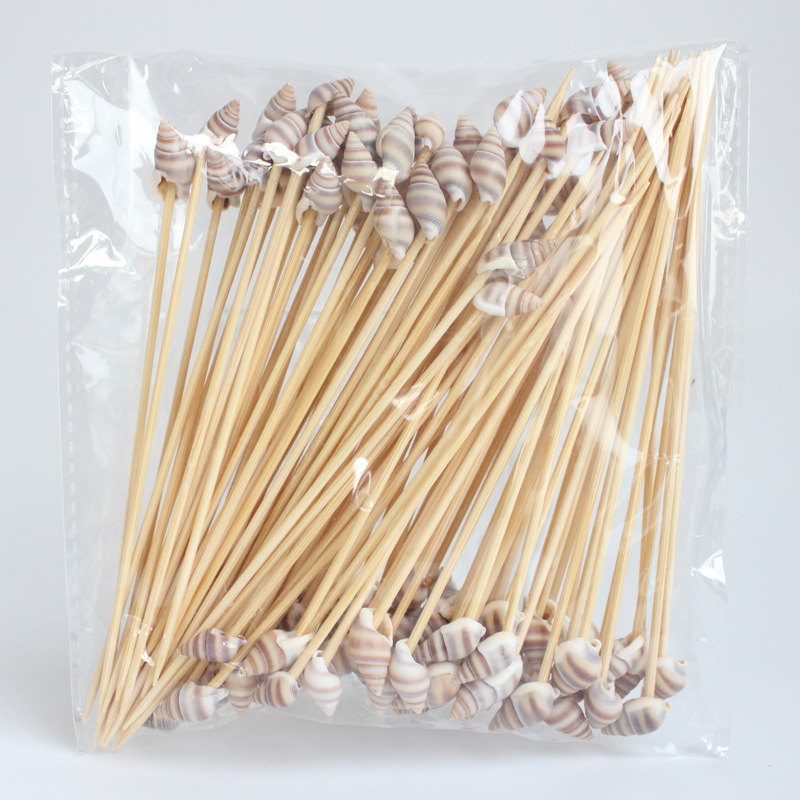 BambooMake.cn, 100 pieces/pack, Conch Disposable Fruit Skewers, Cocktail Skewers, Food Skewers, Crea