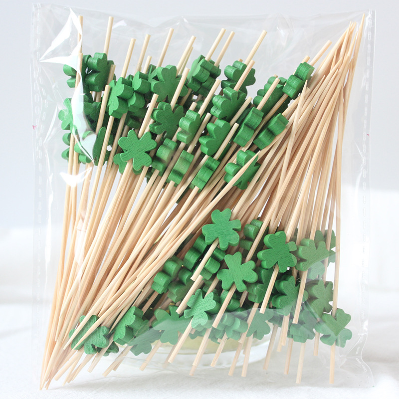 BambooMake.cn, 100 pieces/pack, Clover Disposable Fruit Sticks, Cocktail Sticks, Food Sticks, Manufa