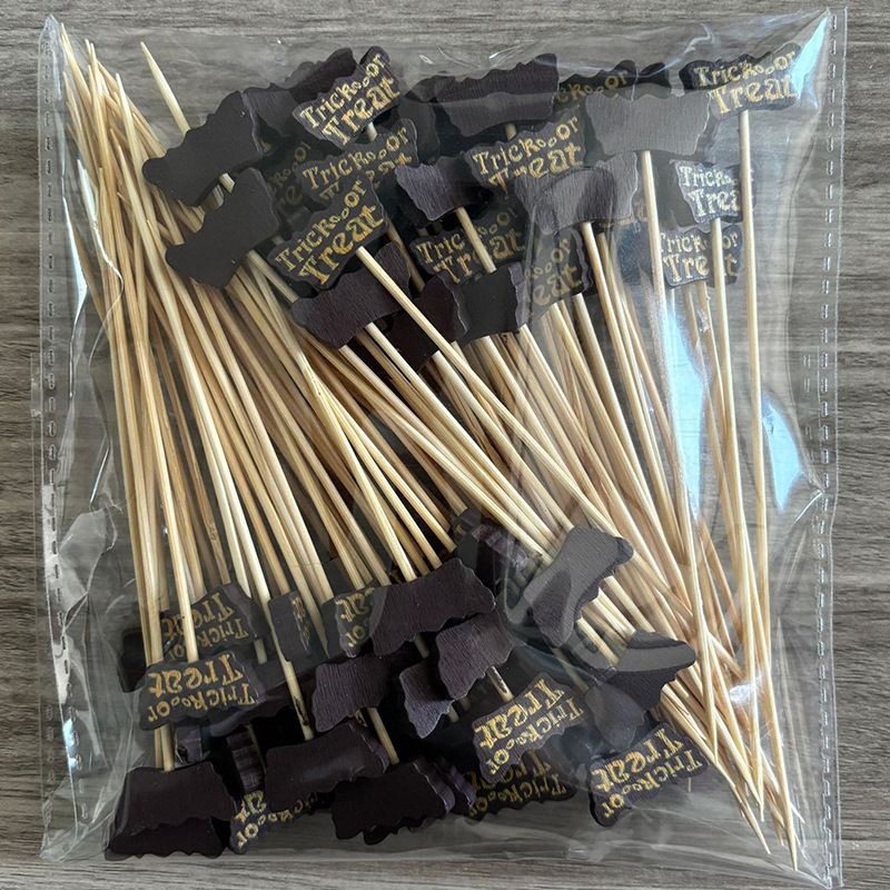 BambooMake.cn, 100 pieces/pack, Halloween chocolate tags, disposable fruit picks, cocktail picks, fo