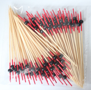 BambooMake.cn, 100 pieces/pack, red stem and black balls, disposable fruit and cocktail sticks, food