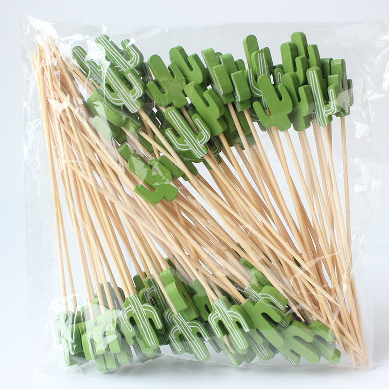 BambooMake.cn, 100 pieces/pack, Three-pronged Cactus Disposable Fruit Skewer, Cocktail Skewer, Food 