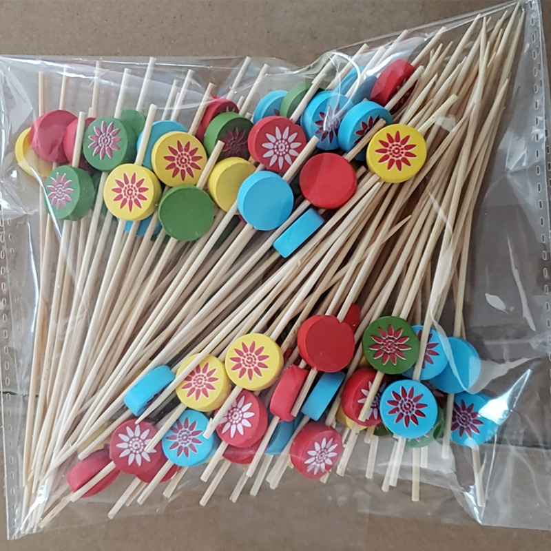 BambooMake.cn, 100 pieces/pack, Assorted Color Sun Lollipop Disposable Fruit Sticks, Cocktail Sticks