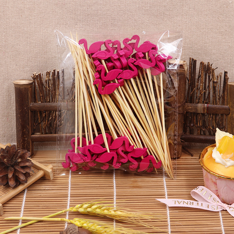 BambooMake.cn, 100 pieces/pack, Rose Pink Flamingo Disposable Fruit Sticks, Cocktail Sticks, Food St