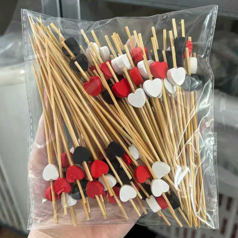 BambooMake.cn 100 pieces/pack, black, red, and white assorted hearts. Disposable fruit and cocktail 