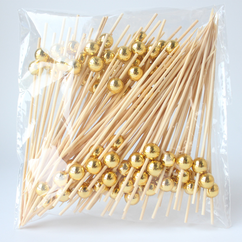 BambooMake.cn, 100 pieces/pack, gold-plated disposable fruit and cocktail sticks, food sticks, creat
