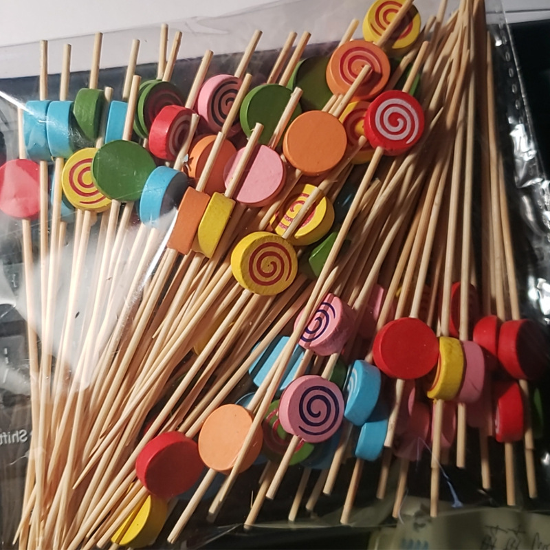 BambooMake.cn 100 pieces/pack, mixed color coil lollipops, disposable fruit picks, cocktail picks, f