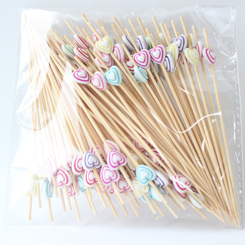 BambooMake.cn | 100pcs/Pack Heart-Shaped Bamboo Cocktail Picks – Disposable Fruit Forks & Creati