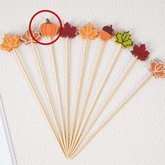 BambooMake.cn, 100 pieces/pack, Thanksgiving pumpkin fruit picks, Thanksgiving decoration picks, map