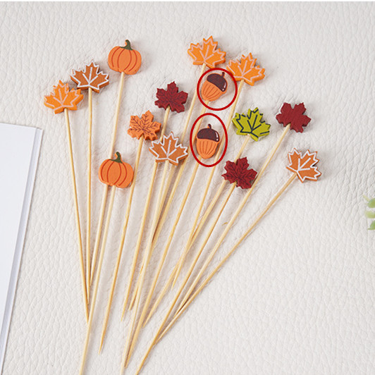 BambooMake.cn, 100 pieces/pack, Thanksgiving pine cone disposable fruit picks, Thanksgiving decorati