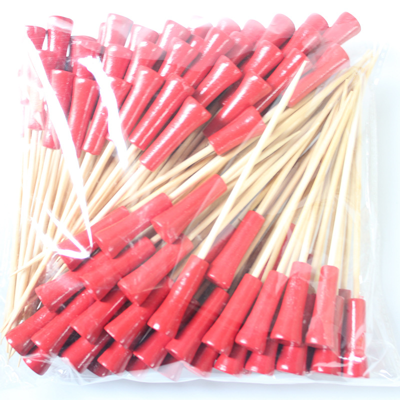 BambooMake.cn, 100 pieces/pack, red golf sticks, disposable fruit sticks, decorative sticks, cocktai