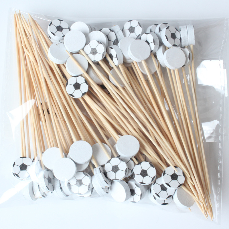 BambooMake.cn, 100 pieces/pack, flat footballs, disposable fruit skewers, decorative skewers, cockta