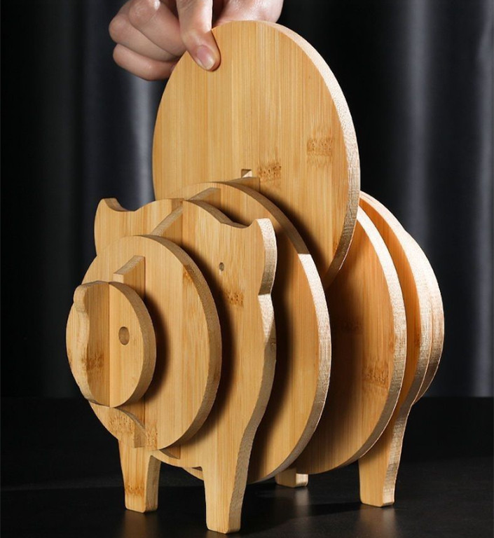 BambooMake.cn Pig Bamboo Coasters