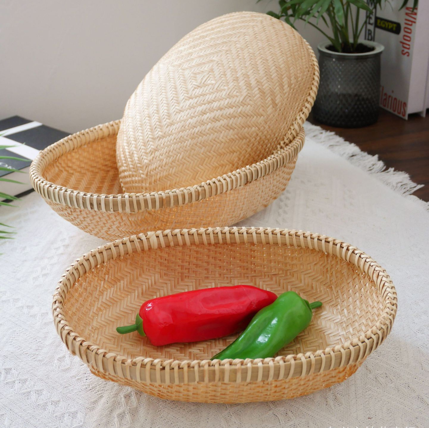 Oval Handwoven Bamboo Draining Tray &amp